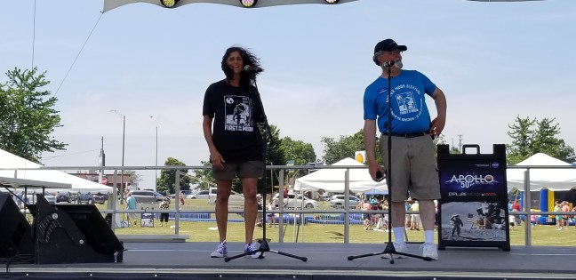 Astronaut Sunita Williams answers questions at the Armstrong Air and Space Museum